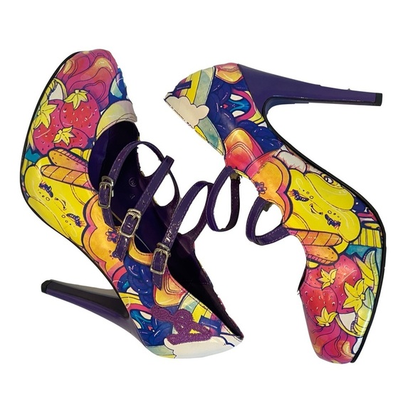 NWOTB — ACRYLICANA — FUNKY TECHNO COLOR, PURPLE STRAPPY PUMPS, Size 10 - Picture 5 of 12
